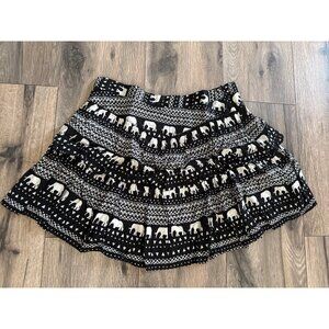 Bethany Mota 90's Elephant Print Black & White Tiered Mini Skirt Womens M